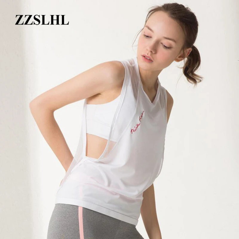 Черная сетчатая майка для йоги Прозрачная бега одежда тренировок Женская белая