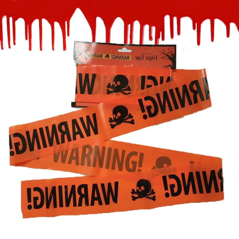 1PC Halloween Orange Plastic  Window Prop Warning line Skull Head Warning Tape Signs Halloween Decoration Witch Balloons lot