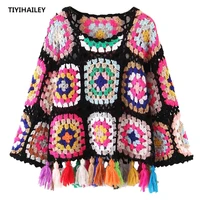 tiyihailey free shipping 2020 new fashion full sleeve spring and autumn sweaters colorful tops hand knitted tassels mohair