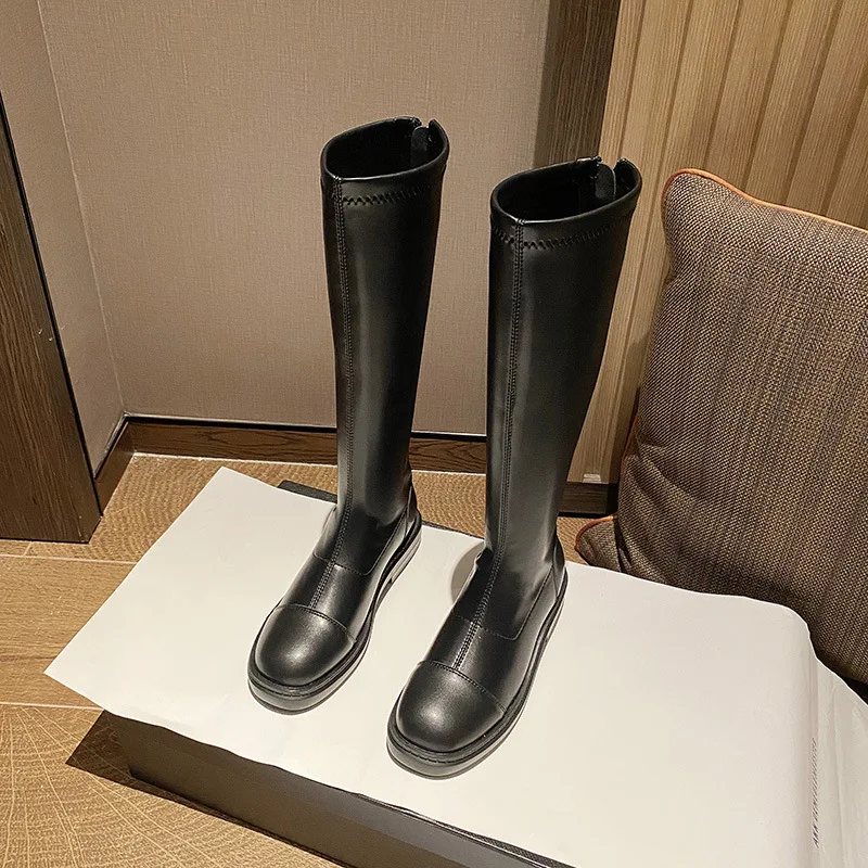 

Женские сапоги на молнии сзади, черные сапоги в стиле Ins, из эластичного материала, 2021