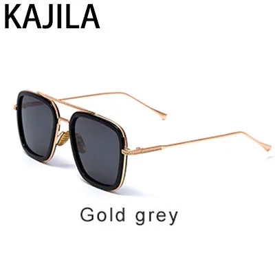 Gold Gray Lentes Tony Stark Солнцезащитные очки Мужские брендовые дизайнерские ретро квадратные стимпанк Железный человек солнцезащитные очки для женщин UV400 очки - Цвет линз: Gold Gray