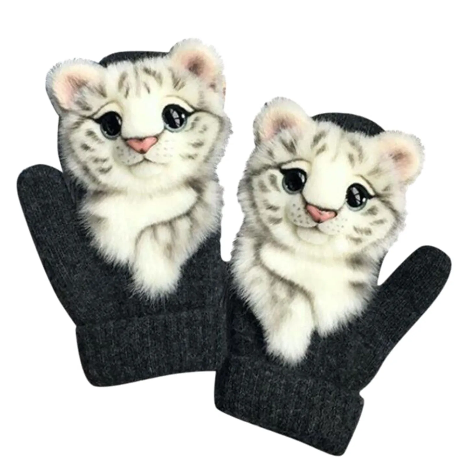 

Doggy Raccoon Cat Owl Plushie Toys Style Winter Soft Warm Gloves For Girls Fur Cuff All Finger Plush Warm Female Mittens#g30