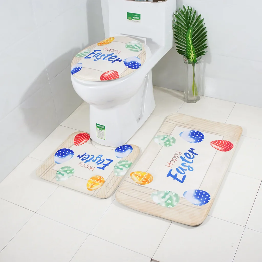 Ouneed 3 шт./компл. Мультяшные пасхальные Нескользящие коврики для ванной + крышка