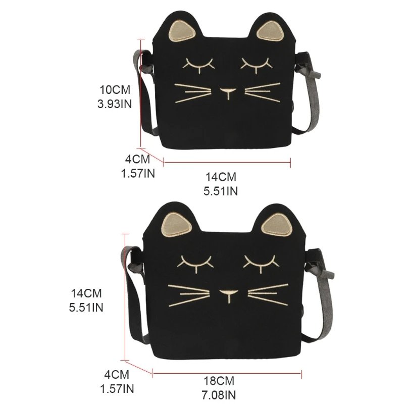 

Fashion PU Leather Shoulder Bag Embroidered Cat Phone Pouch Purse Casual Satchel for Women Girls
