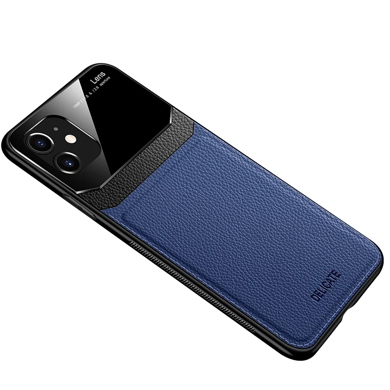 blue MEGSHI Роскошный кожаный PU силиконовый lychee для iphone11 11pro max pc зернистый кожаный чехол для телефона IphoneXr Xs Max - Цвет: blue