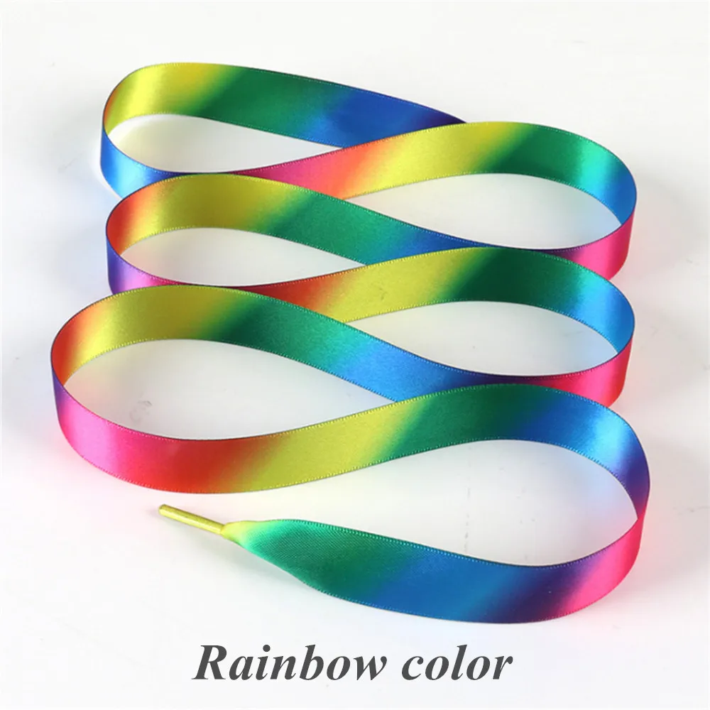 Rainbow Color 1 пара 80 см-160 см шелковые ленты полиэфирные шнурки для ботинок плоские шнурки обуви кроссовки спортивная обувь кружева Прямая 30 цветов - Цвет: Rainbow Color