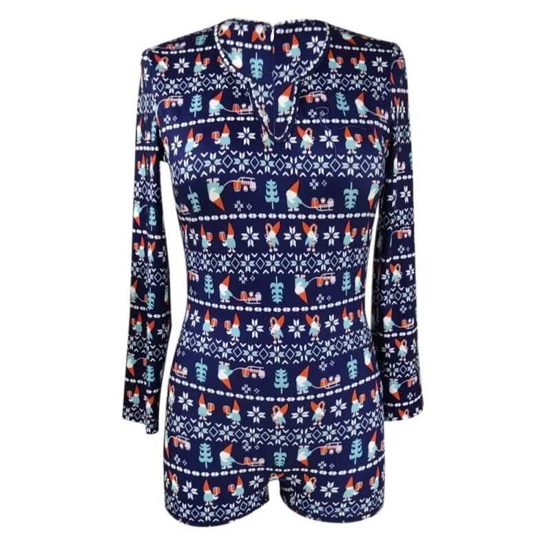

Women's Leisure V-neck Christmas Prints Continuous Shorts Long Sleeve V-neck