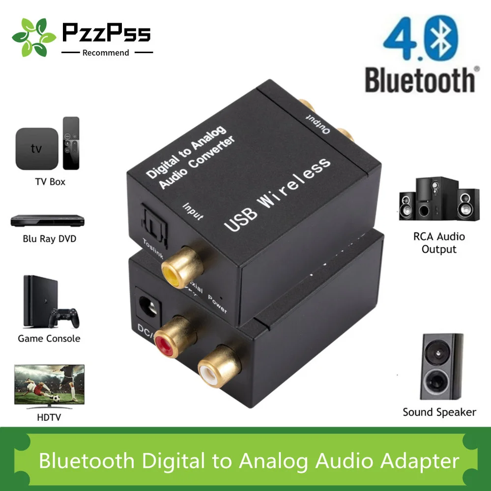 

PzzPss Bluetooth Digital to Analog Audio Converter Adapter Amplifier Decoder Optical Fiber Coaxial Signal to Analog DAC Spdif