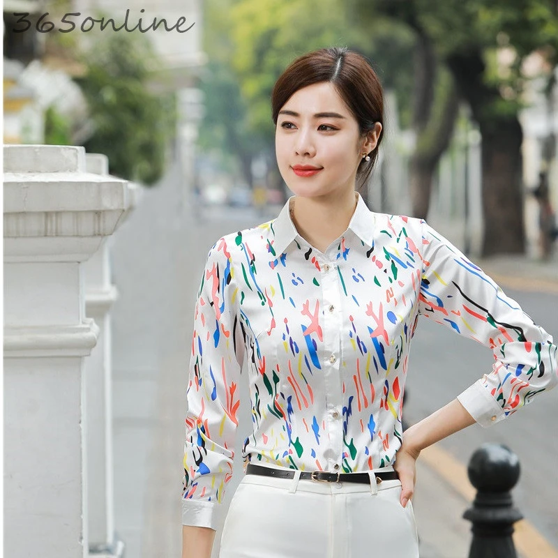 Модные блузки с принтом и длинным рукавом рубашки для женщин деловая рабочая