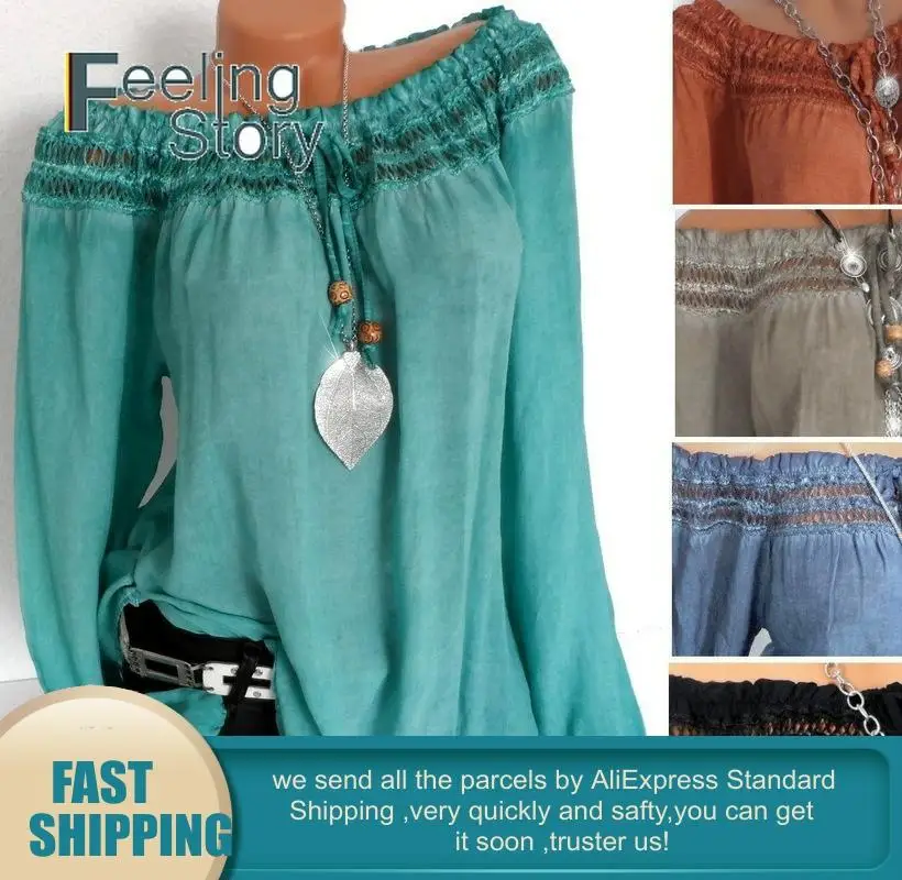 Бохо размера плюс Туника блузка с рукавами фонариками вырезом лодочкой