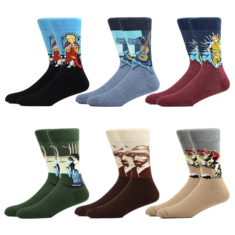 

Happy Funny Socks Man Personality Art OIl Painting Art Retro Van Gogh Sox Autumn Leisure and Fashion Cartoon Cotton Stockings