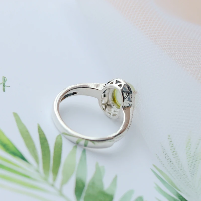 Подлинное 925 пробы Серебряные кольца инкрустированные Натуральный пренит