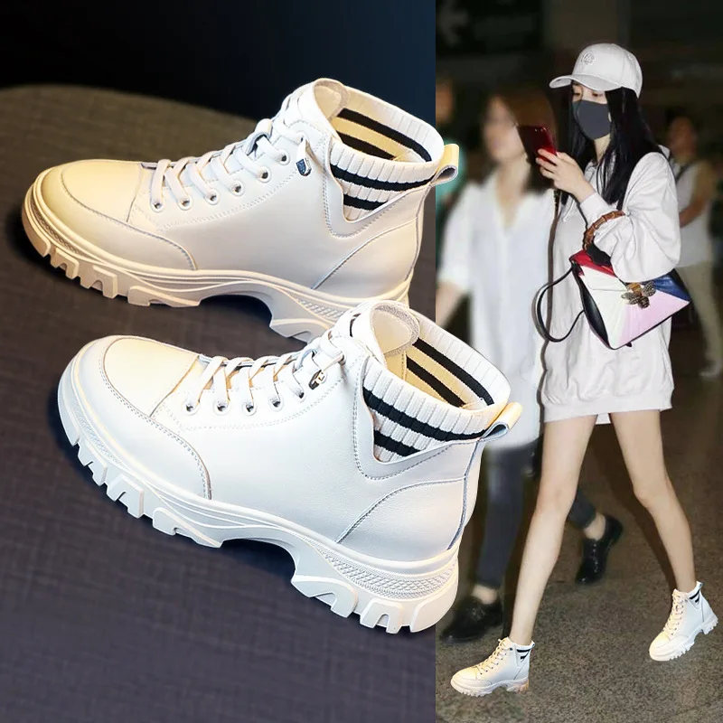 

Женские ботинки для увеличения роста внутри, новинка 2021, тонкие ботинки, ботинки-носки, короткие ботинки на толстой подошве, демисезонные од...