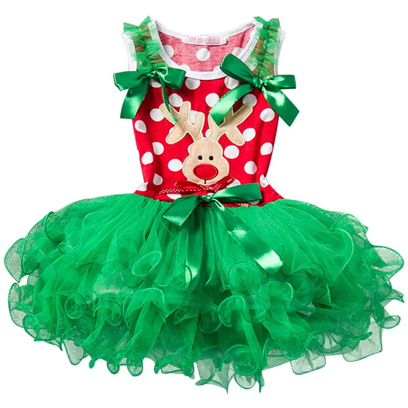 Green Polka Dot Christmas Dress Tutu Party Costume New Year Princess Winter Long Sleeves Children's Clothing | Детская одежда и