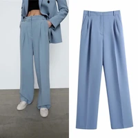 women solid color formal suit pants fashion simple tailored trousers high waist casual commute straight pants 2021 spring autumn