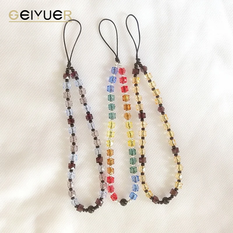 

2023 New Acrylic Square Beads Chain Mobile Phone Strap Anti-lost CharmTelephone Jewelry for Women DIY Color Fashion Key Lanyard