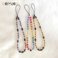 2022 new acrylic square beads chain mobile phone strap anti lost charmtelephone jewelry for women diy color fashion key lanyard