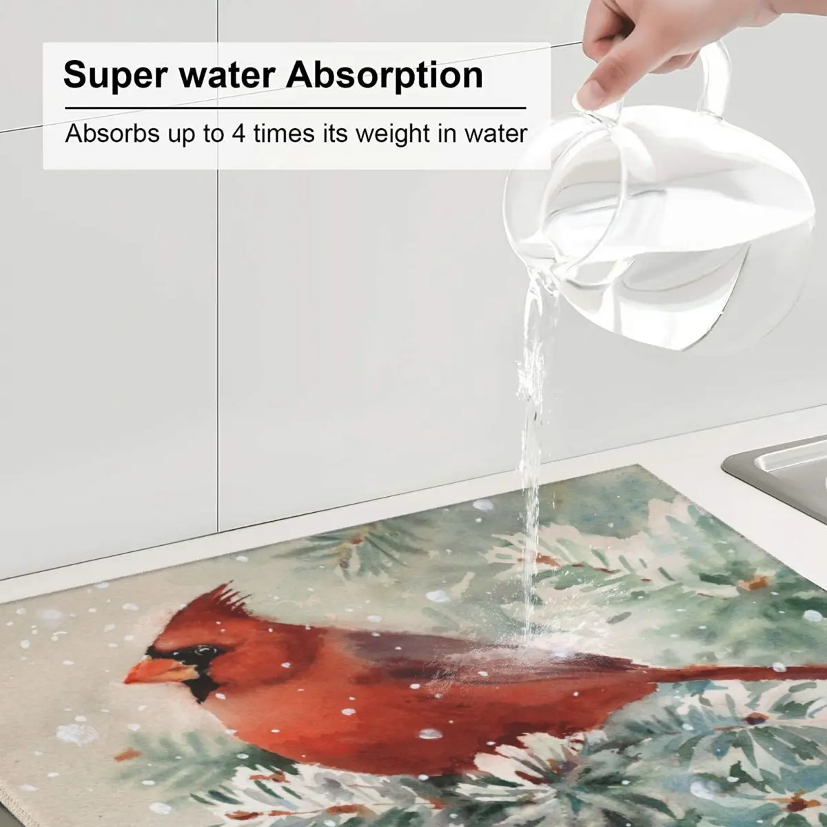 Коврик для сушки посуды на кухне зимний водоотталкивающий коврик с рисунком