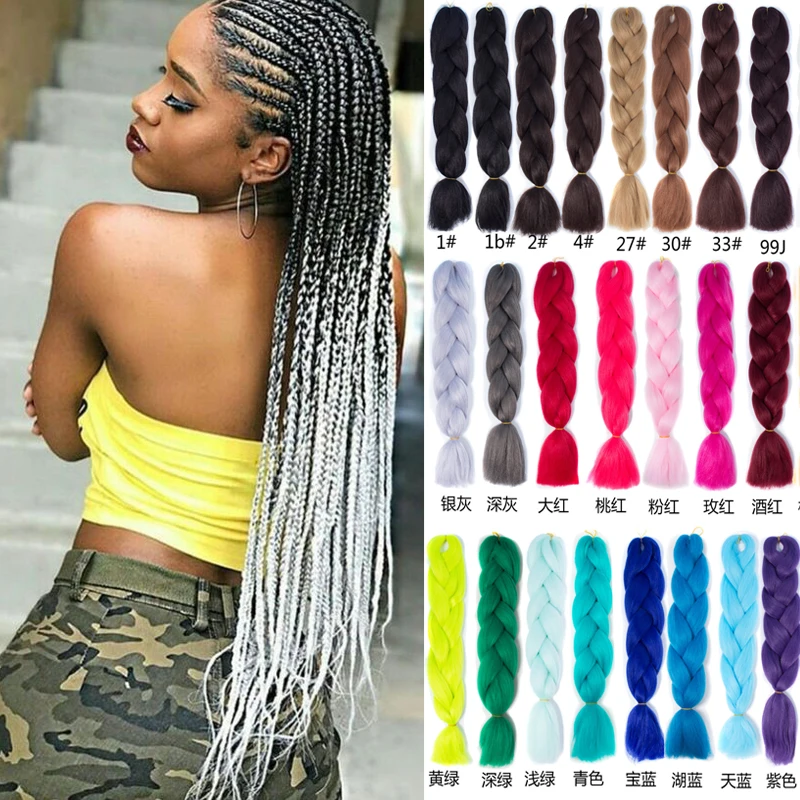 

LVHAN Three/Two Tone Synthetic Ombre Jumbo Synthetic Braiding Hair 24"(60cm) 100g/pc Heat Resistant Colored Crochet Braids