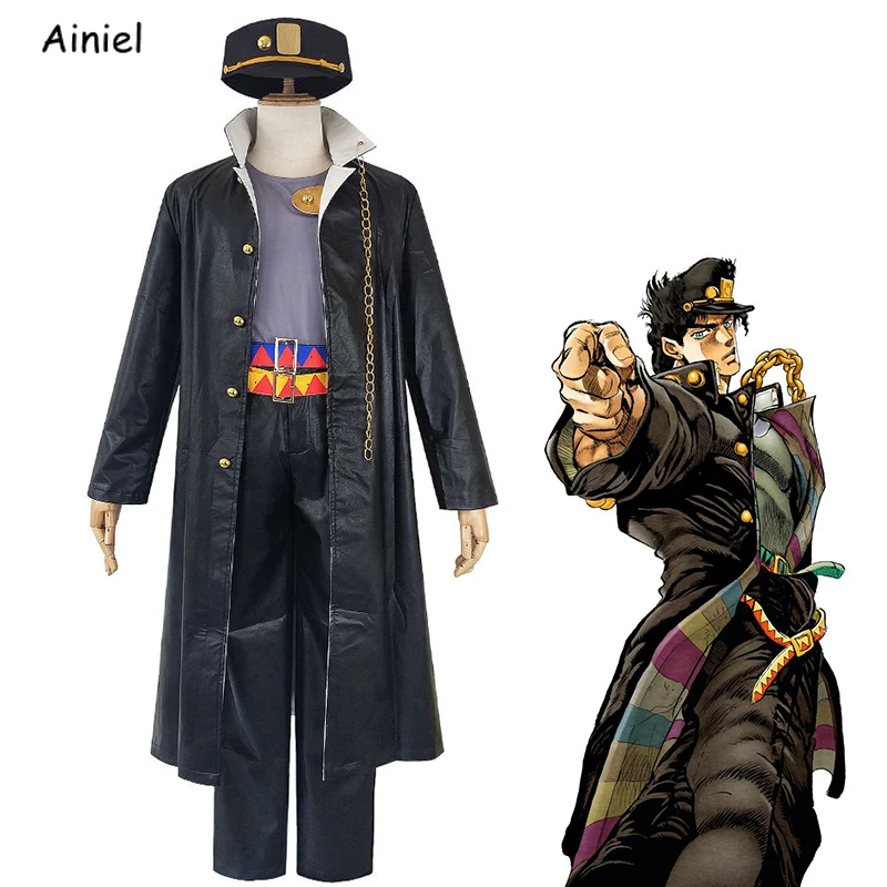 Костюм для косплея из аниме Kujo Jotaro Комплект черного цвета с рубашкой шапкой и