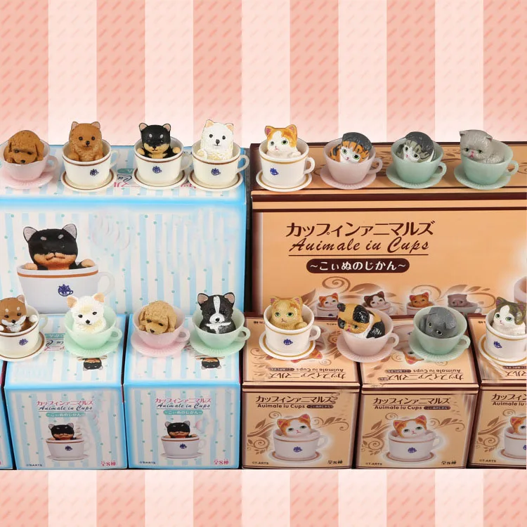 

JY 8pcs/set Children Teacup cat&dog decorative Action Figures vinyl decoration 3cm with retial box WJ01