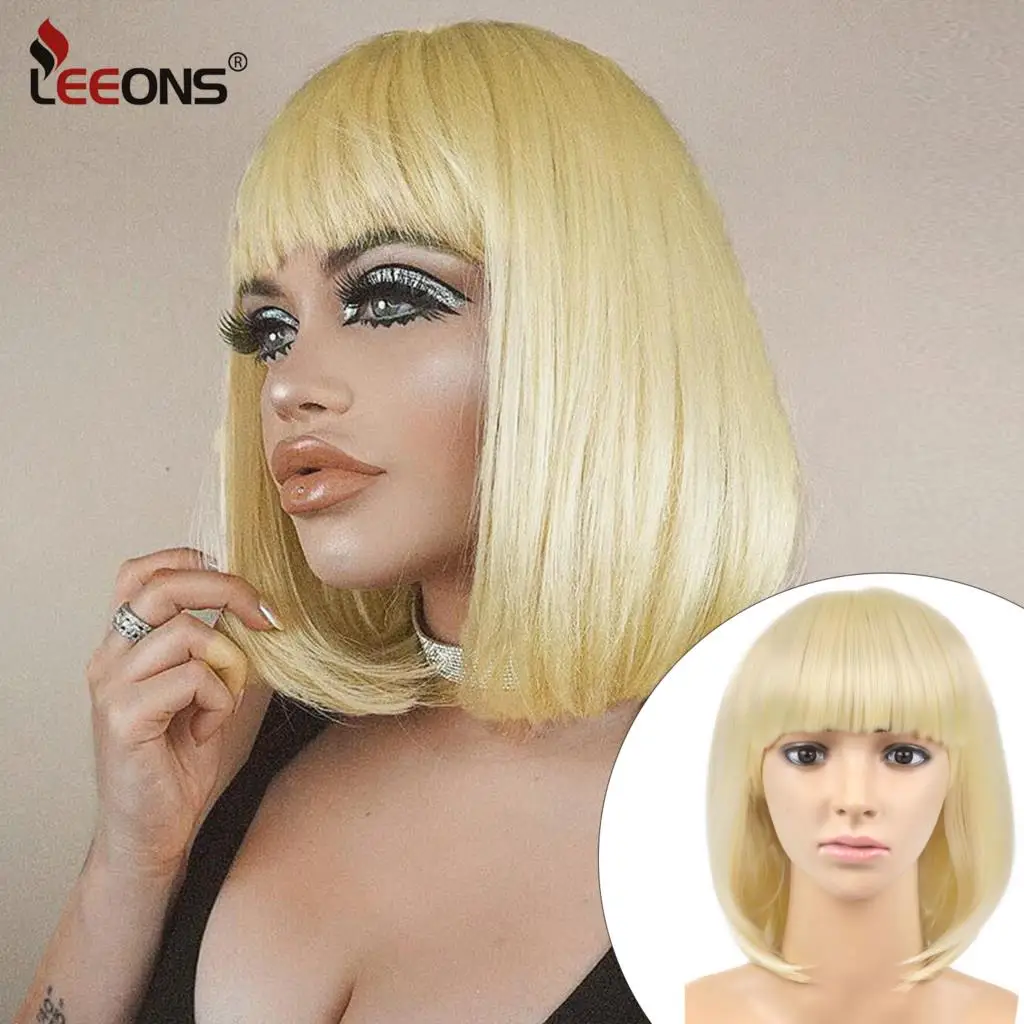 

Leeons парики для косплея с челкой для белых женщин 23 Цвета черный красный желтый короткий прямой Боб синтетические волосы Термостойкое волок...