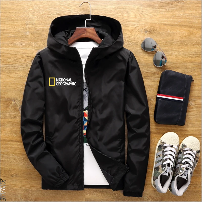 

Fashion Trend Brand Bomber Jacket New Men’S Hot Sale National Geographic Casual Outdoor Windbreaker Zipper Hoodie Sun Protection