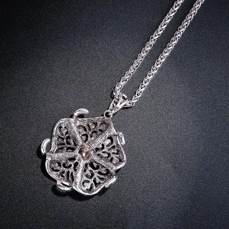 Винтажное ожерелье с кристаллами в виде цветов черного и синего подвески для