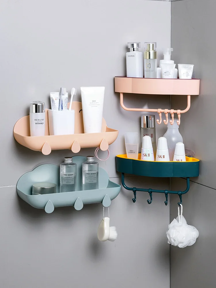 

Multi-functional storage rack in bathroom hole-free household tripod in bathroo washroom gargle stand wall drain storage rack