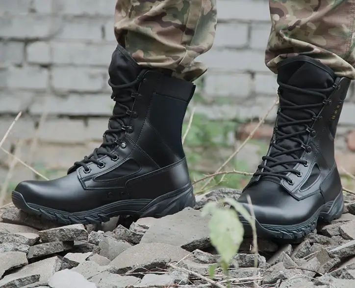 

High Tube Leather Mesh Breathable Antiskid Military Combat Tactical Boots Outdoor Sports Training Climbing Desert Hiking Shoes