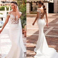 smileven mermaid wedding dress 2020 satin cap sleeve vestido de noiva lace bohemian bride dresses with romantic buttons