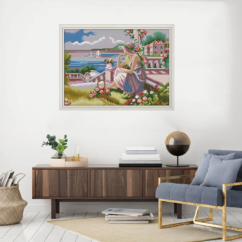 Набор для вышивки крестом Joy Sunday девушка которая выглядит на море DMC 11/14 CT ручная