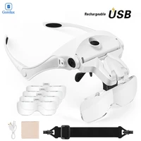 magnifying glass rechargable 5 lens loupe eyewear magnifier with led lights lampheadband led magnifying glass for reading