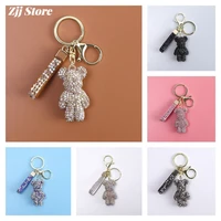 new hot sale cute diamond bear keychain couple girl student small pendant car key ring women bag decoration pendant gift