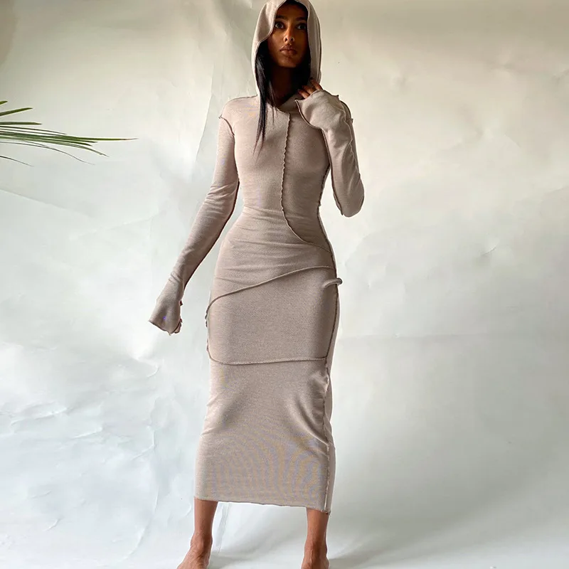 

European And American 2021 Winter Hot Products New Anti-Car Side Hooded Long-Sleeved T-Shirt Dress Foreign Trade Blouses Women