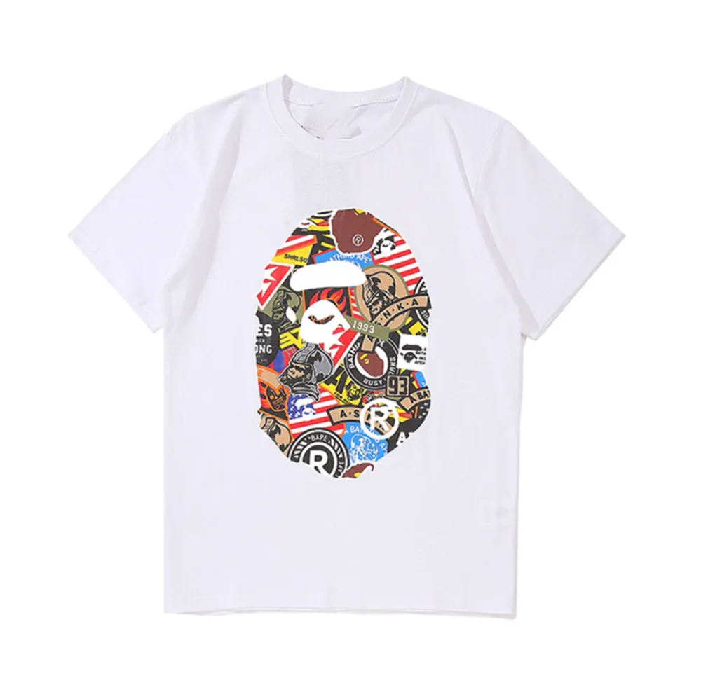 

Fungi Bape Mens Short Sleeve Tshirt Black And White New Spring And Summer Lettering Printed Tshirt O Neck Cotton Clothing TOPS