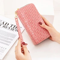 double layer women fashion woven leather clutch wallet ladies casual wristlet coin purse passport money card holder phone pocket