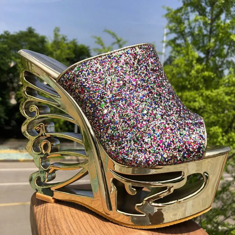 

High Heels Sandal Wedges Women Slippers Bling Bling Platform Sandals New Women High Heels for Party Wedding Shoes Gladiator Heel