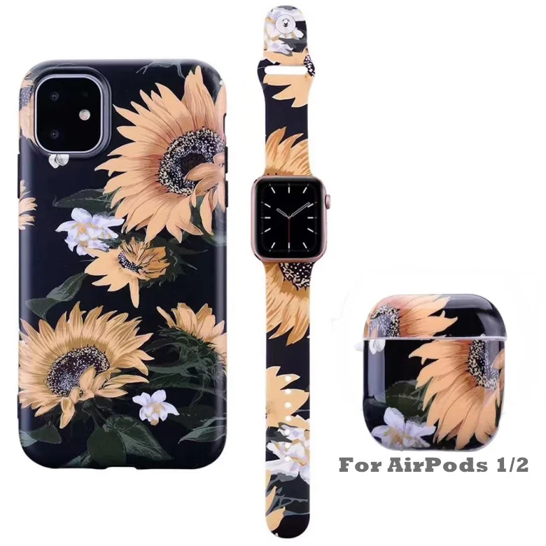 

Чехол для iPhone 12 11 Pro X XS MAX XR 7 8 Plus с цветочным рисунком ремешок для часов 38/40/42/44 наушники Airpods Pro Чехол для телефона