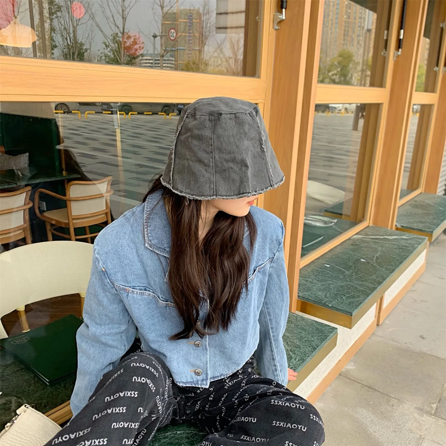 Washed Distressed Women's Hats with Edging Design Bucket Versatile Basin Japanese Face-covering Gorros | Аксессуары для одежды