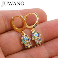 juwang 2022 vintage women evil eyes hoop earrings jewelry rainbow cubic zirconia hamsa hand dangle earrings for feiends gifts