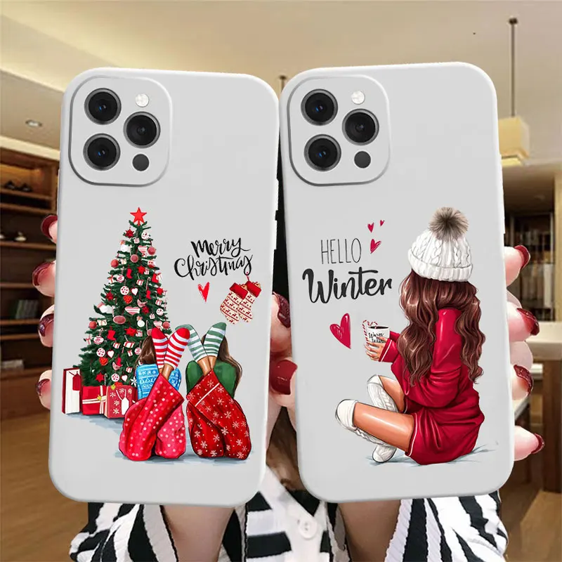 Christmas and New Year gift Line art Phone Case For iPhone 13 Pro 11 Pro Max 12 mini XS XR 6s 8 7 Plus Fashion girl Cover Fundas