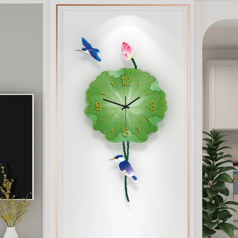 

Classical Pendulum Wall Clock Chinese Unique Lotus Design Wall Clock Retro Art Acrylic Reloj De Pared House Decoration EI50WC