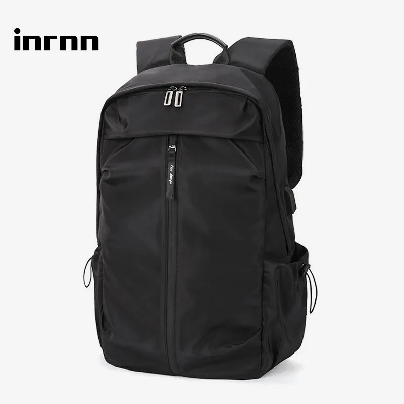 

inrnn New College Student School Bag Fashion USB Charging Backpack for Teenager Waterproof Men Schoolbag Travel Mochila Black