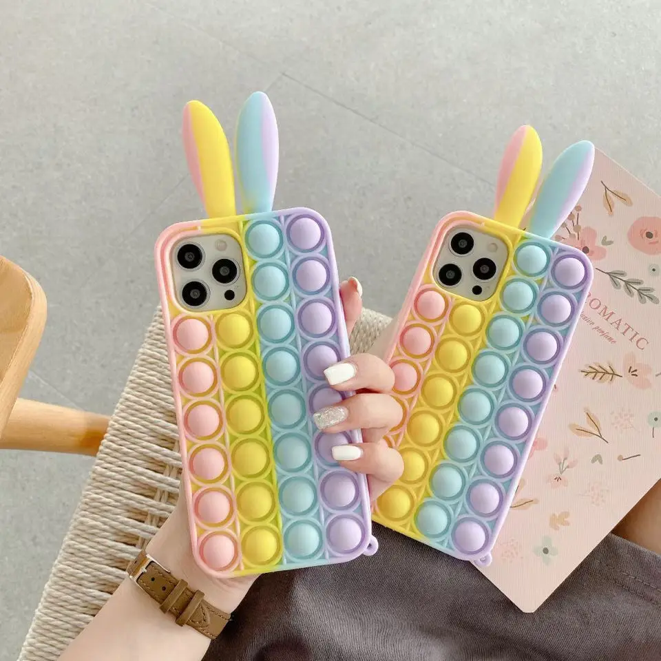 

rabbit Push Pop Fidget Rainbow Silicone Shockproof Phone Cases For iPhone 11 11pro 12pro 12ProMax Mini X XR XSMAX 7 plus case