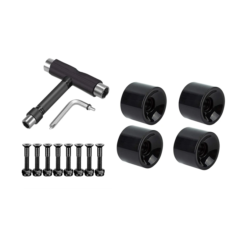 

1 Set Skateboard Hardware Bolts With Wrench Screwdriver & 4 Pcs Longboard Skateboard Wheels