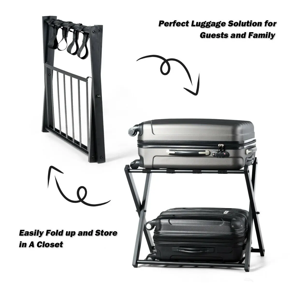 

Costway Folding Luggage Rack with Shelf Travel Suitcase Shoe Storage Holder Stand