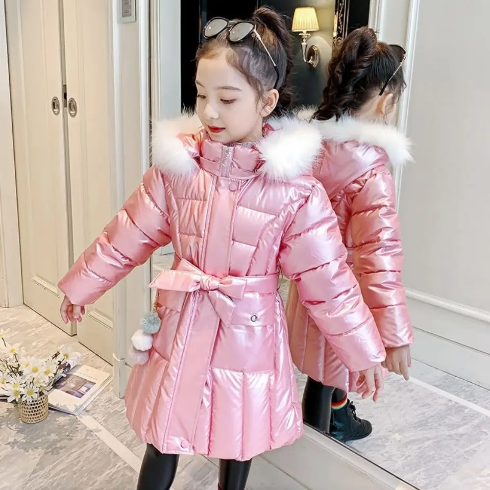 

Зимняя куртка для девочек 5-12 лет, теплая непромокаемая блестящая пуховая куртка для девочек, детская парка для подростков, верхняя одежда, п...