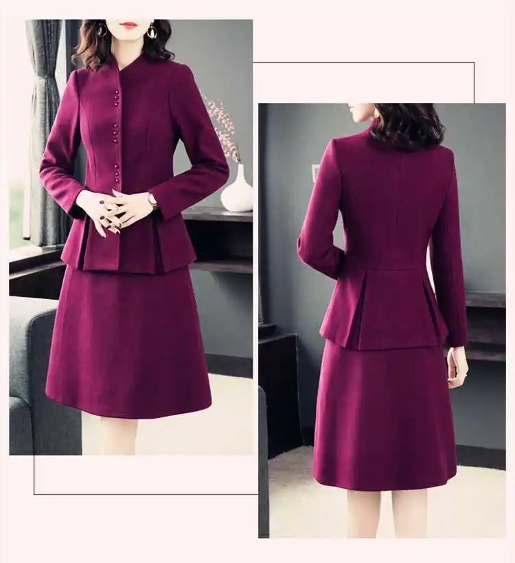 

Womens Winter Tweed Wool 2 Piece Skirt Suits Autumn Winter Elegant Office Luxury Designer Slim Business Ladies Professional Sets