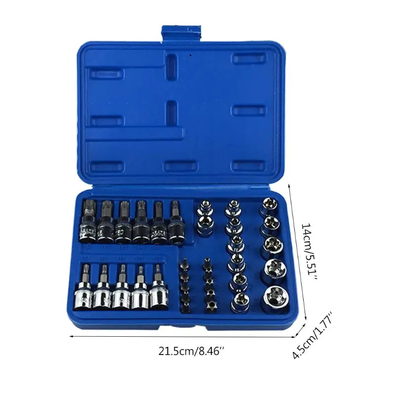 

34Pcs Bits Socket Chrome Vanadium Steel Press Batch Sleeve Star E-Type Socket